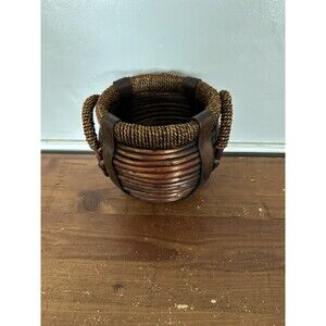 Vintage Hand Woven Asian Basket Bamboo With 2 Handles